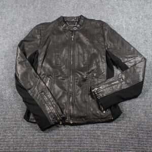 Express Women’s Moto Jacket M Faux Leather Black Quilted Zip Pockets